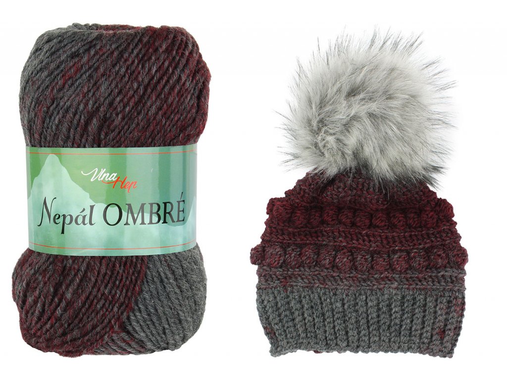 Vlna-hep Nepál ombre 7404 tmavě šedo-vínová