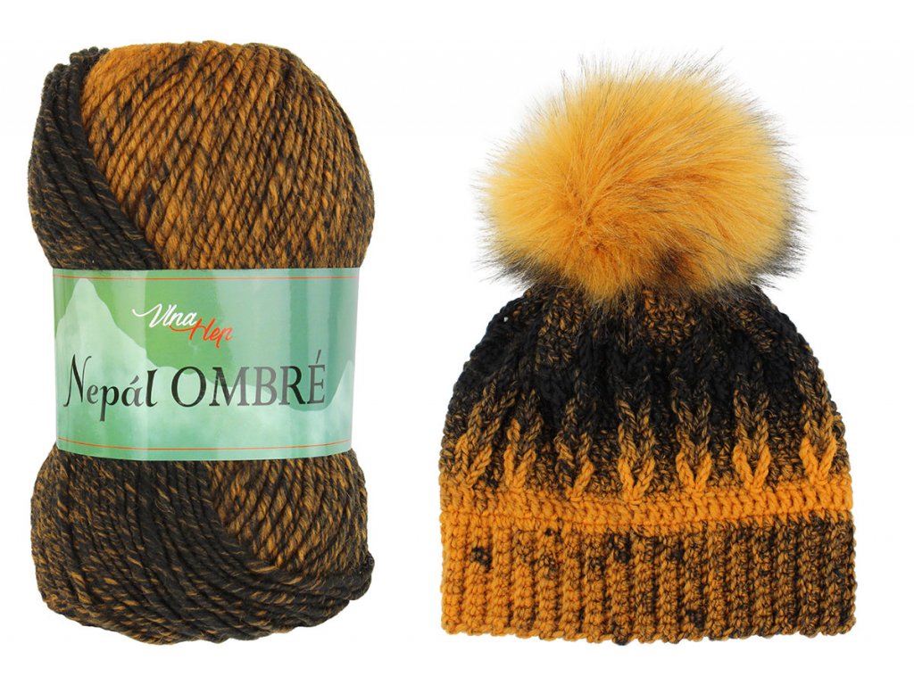 Vlna-hep Nepál ombre 7407 černo-hořčicová