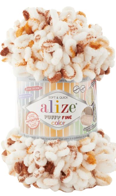 Alize Puffy FINE color 7502 hnědo-bílá