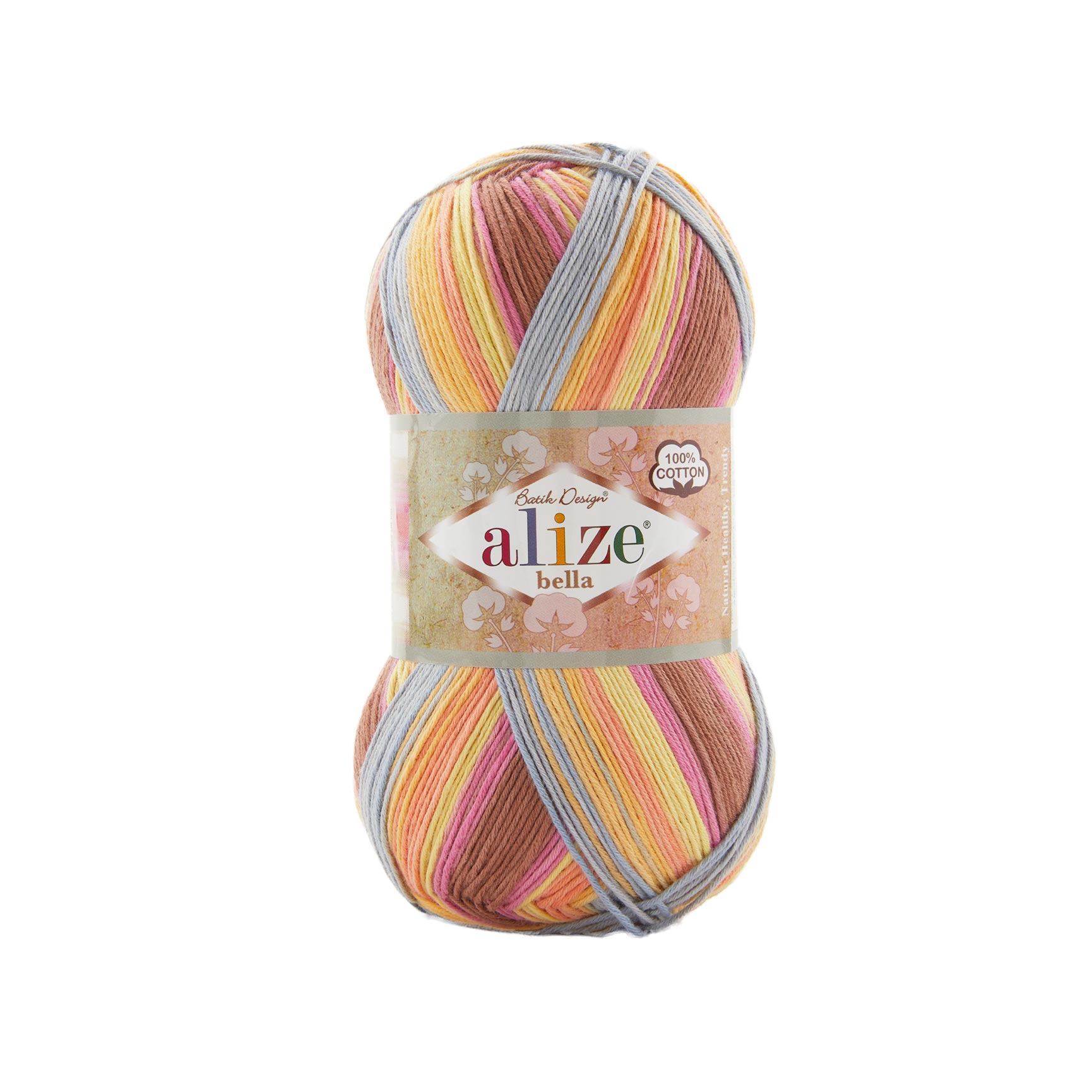 Alize Příze Bella batik 100 - 8096 růžovo-hnědo-oranžovo-modrá