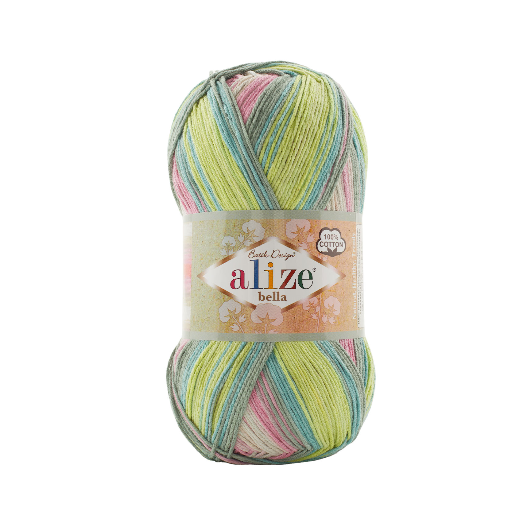 Alize Bella batik 100 - 6792 zeleno-růžovo-žlutá