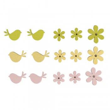 Velikonoční dekoce - kytky, ptáčci jarní odstíny 15ks