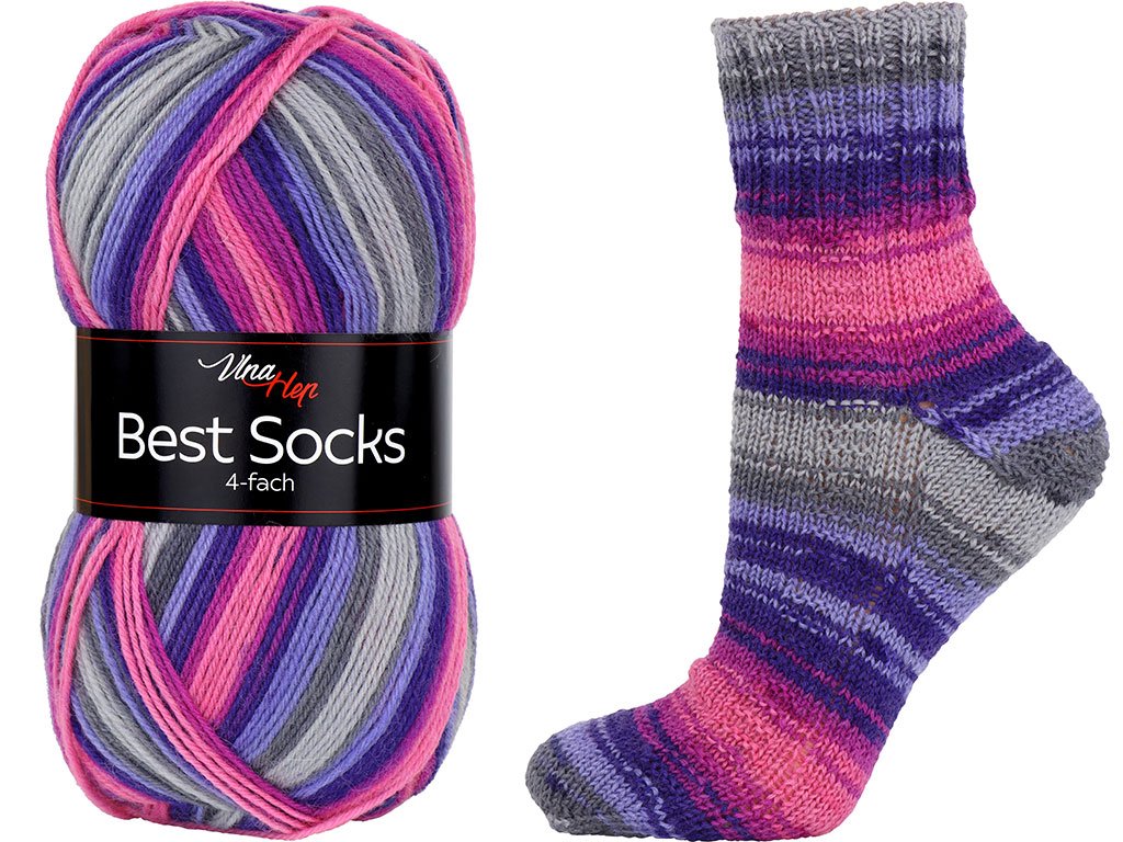 Vlna-hep Příze Best socks 7075 fialovo-růžovo-šedá