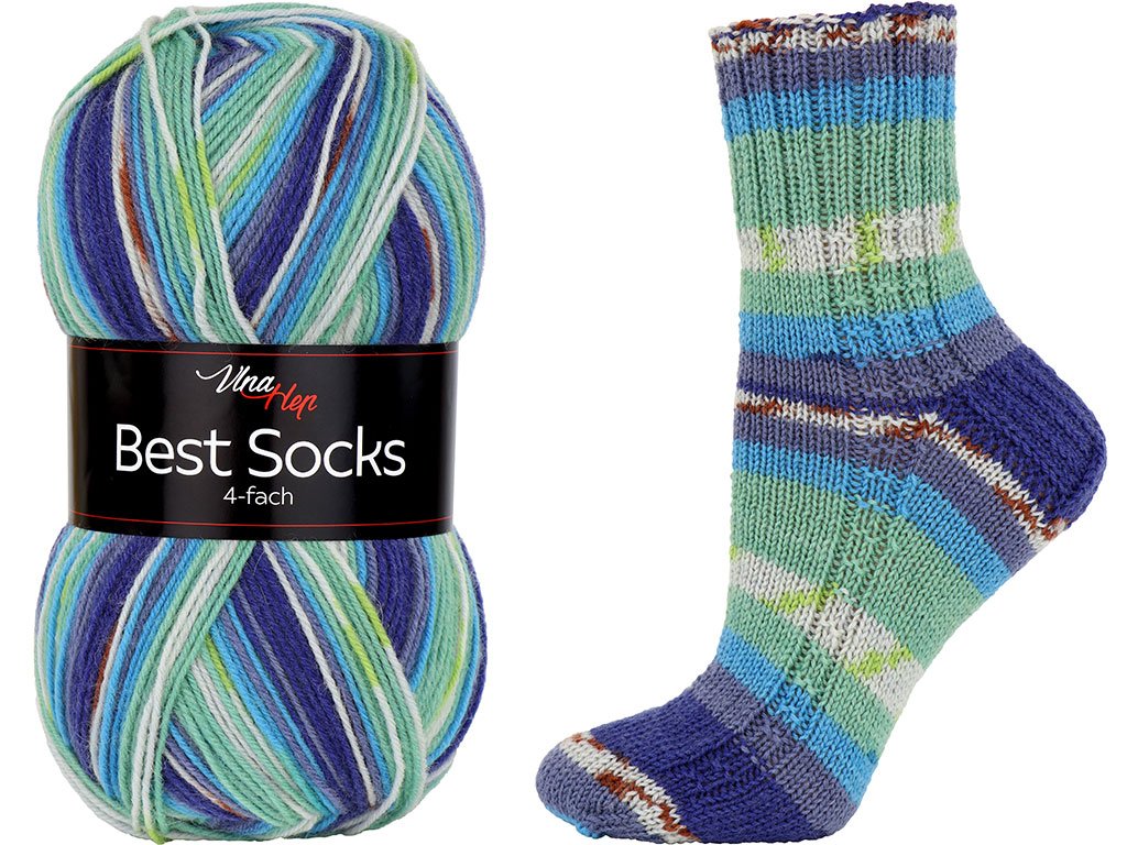 Vlna-hep Příze Best socks 7077 modro-zeleno-světlá