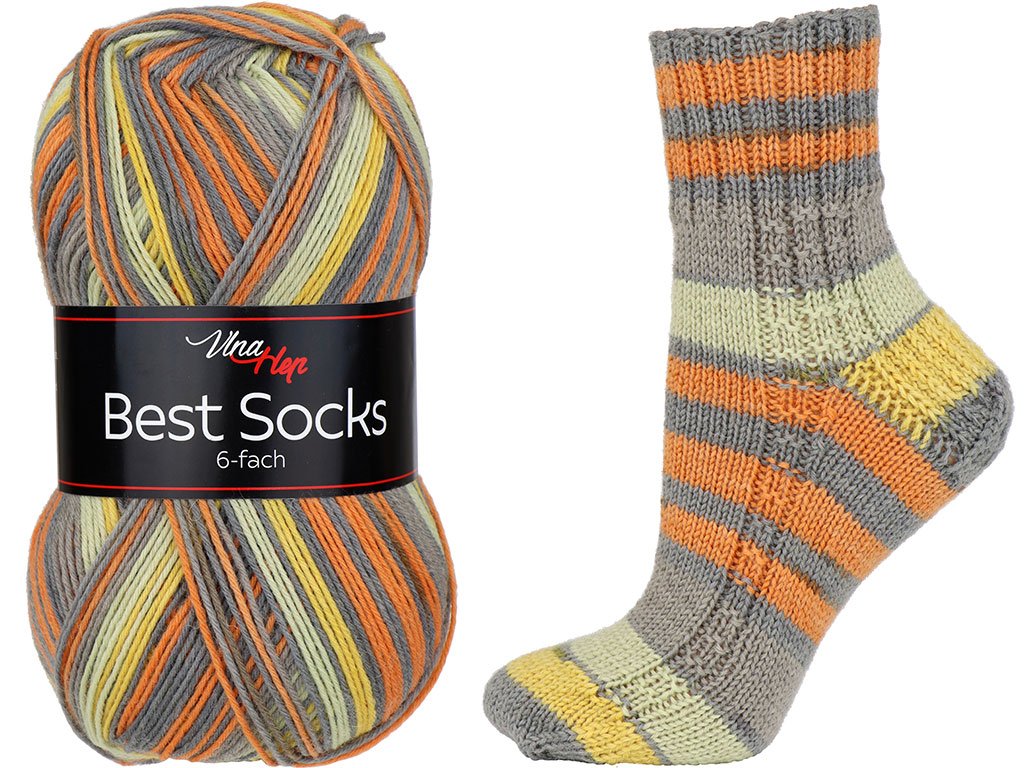 Vlna-hep Best socks 6-fach - 7363 šedo-oranžovo-světlá