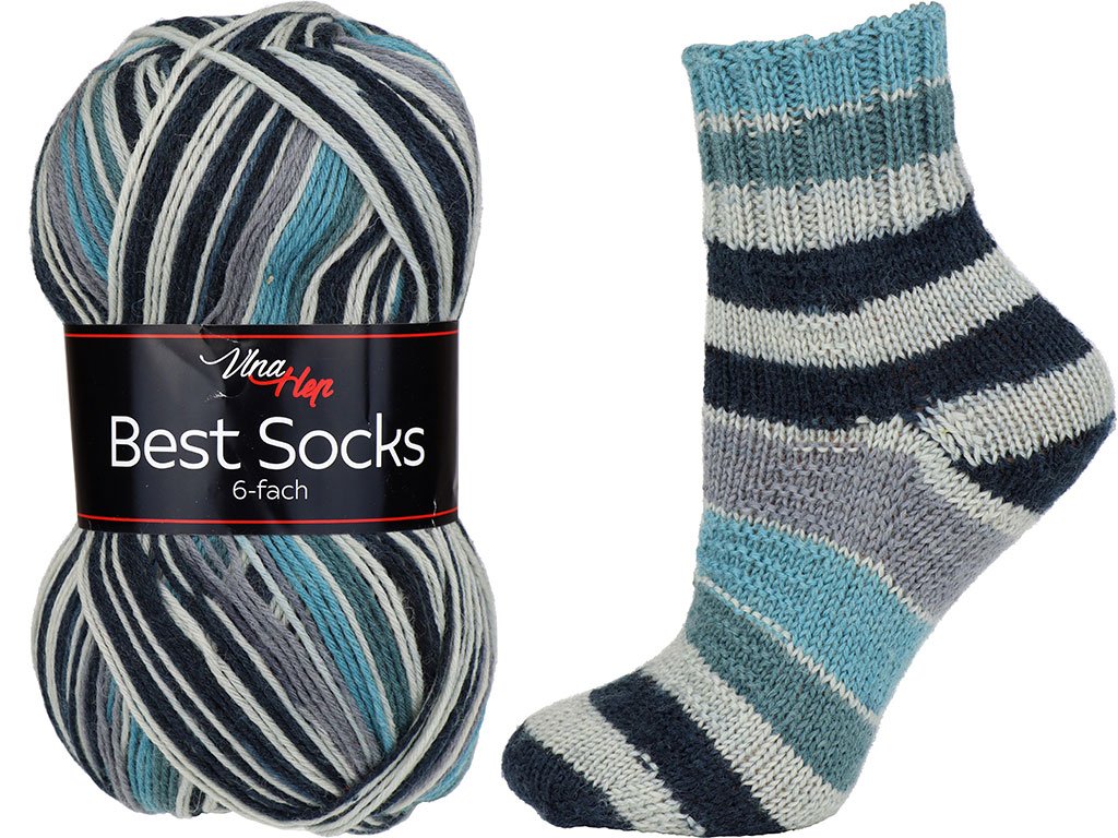 Vlna-hep Best socks 6-fach - 7365 modro-šedá
