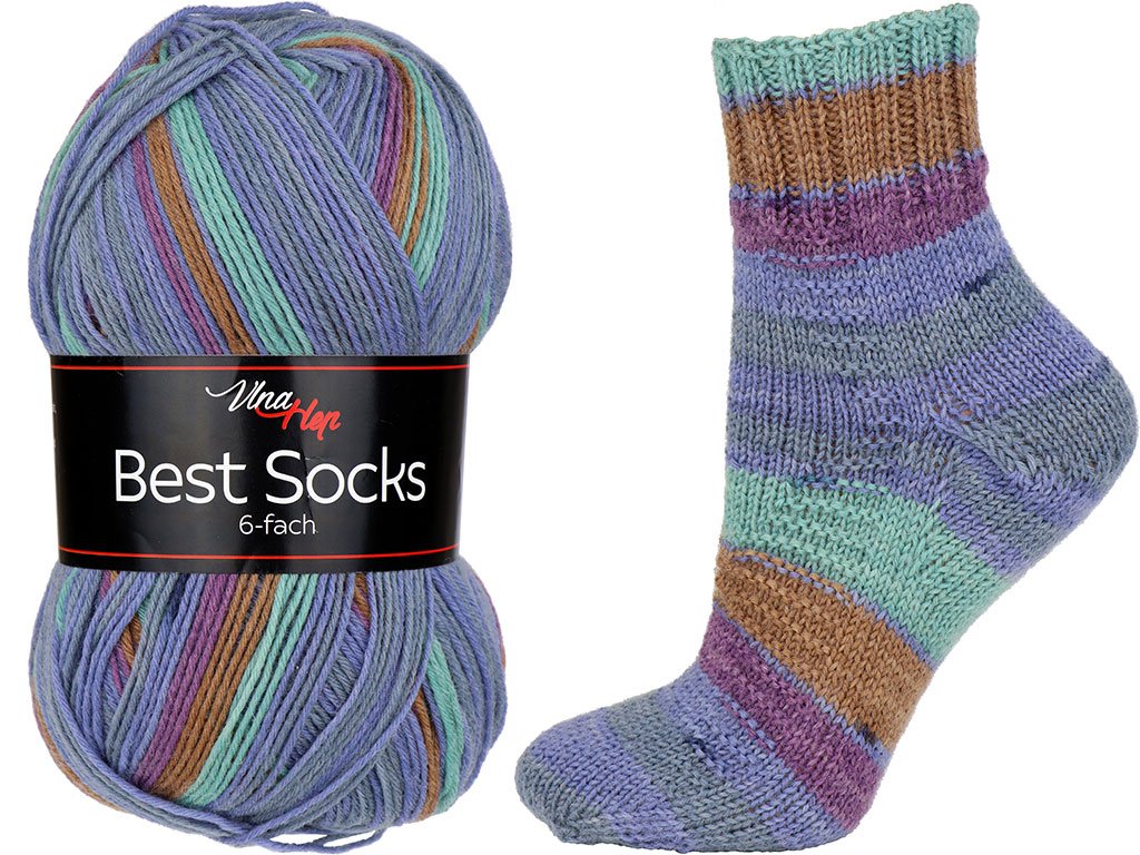 Vlna-hep Best socks 6-fach - 7367 modro-hnědo-fialová