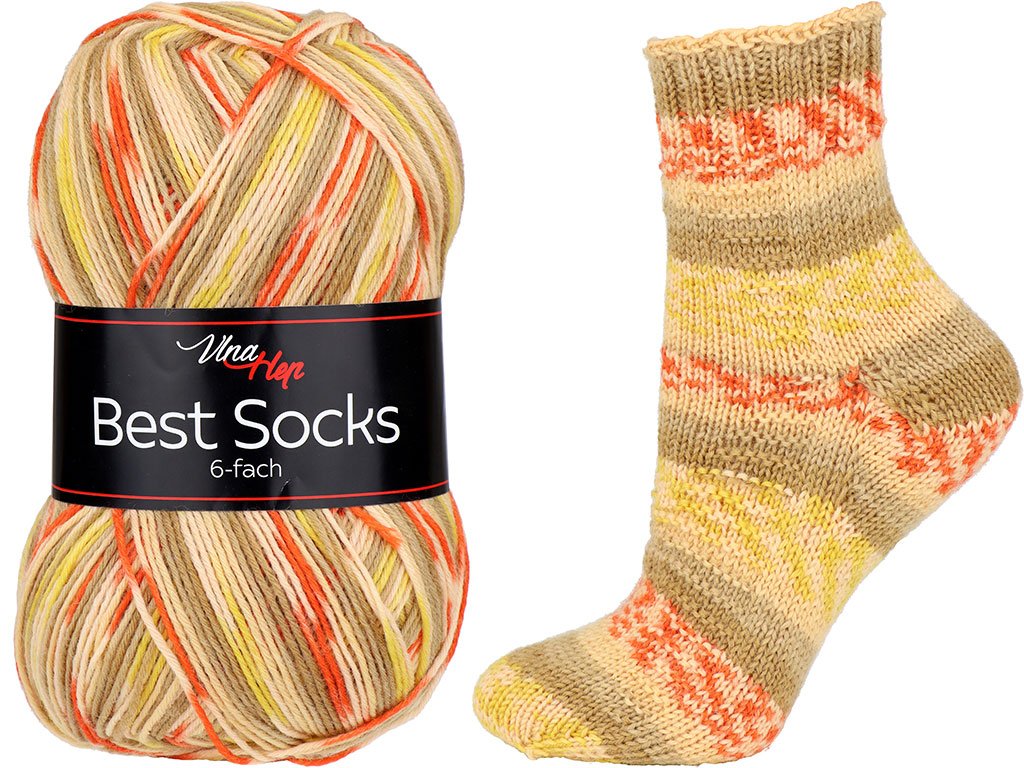 Vlna-hep Best socks 6-fach - 7369 hnědo-oranžovo-žlutá