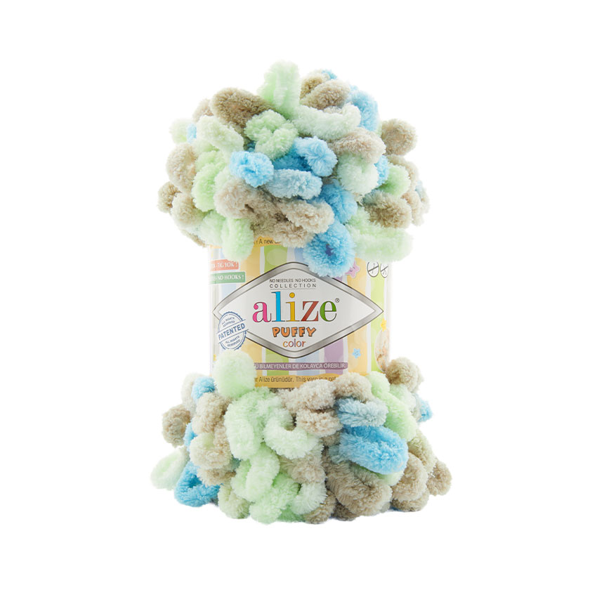 Alize Příze Puffy color 8015 tyrkysovo-zeleno-béžová