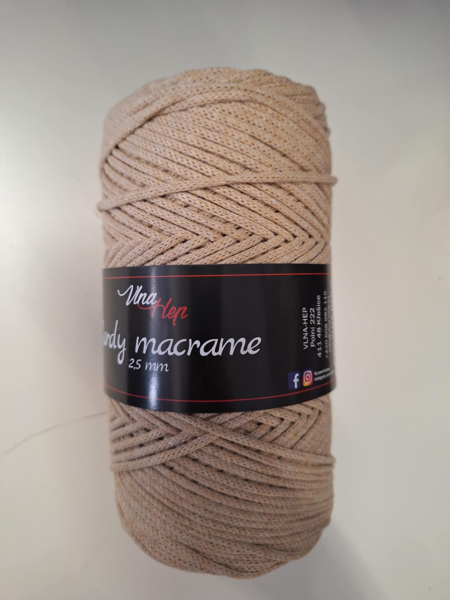 Vlna-hep Cordy macrame VH 2,5mm 8214 světle hnědá