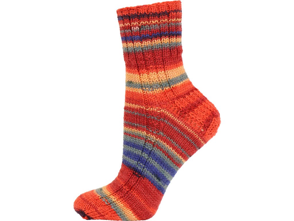 Vlna-hep Best socks 6-fach - 7375 oranžovo-červeno-modrá