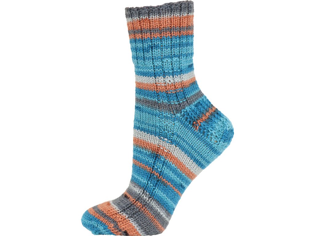 Vlna-hep Best socks 6-fach - 7379 tyrkysovo-hnědo-šedá