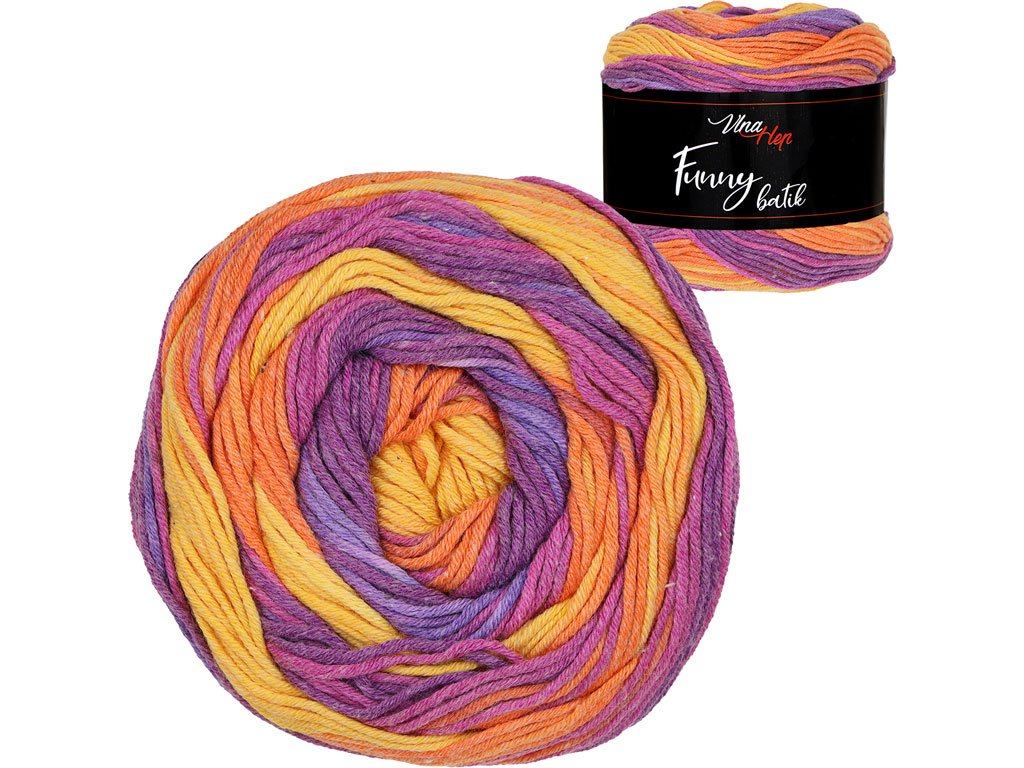 Vlna-hep Funny batik - 9823 žluto-oranžovo-fialová