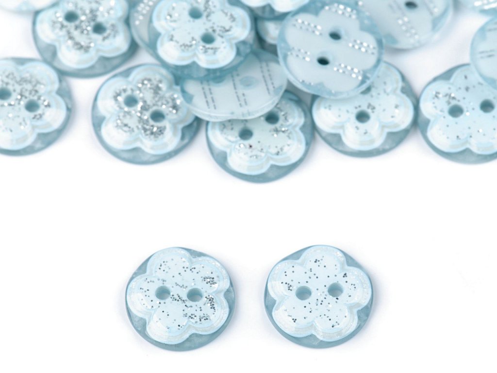 Knoflík květ s glitry světle modrá