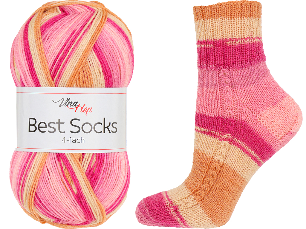 Vlna-hep Příze Best socks 7413 růžovo-oranžová