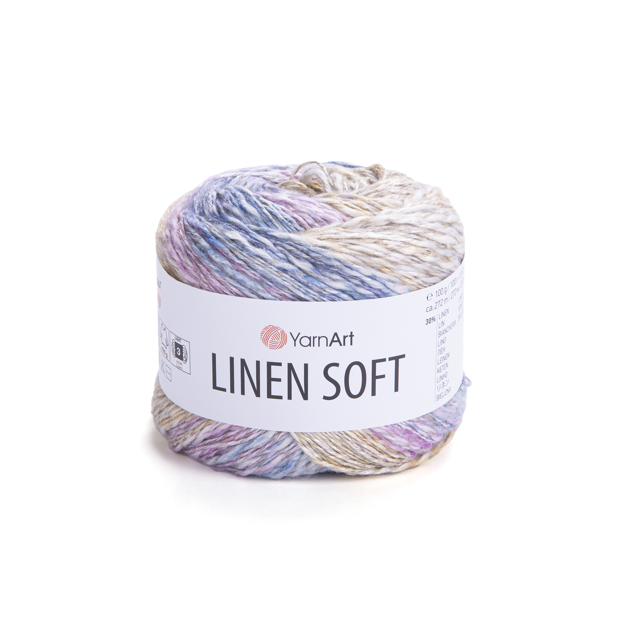 YarnArt Příze Linen soft 7404 béžovo-modro-lila proužek