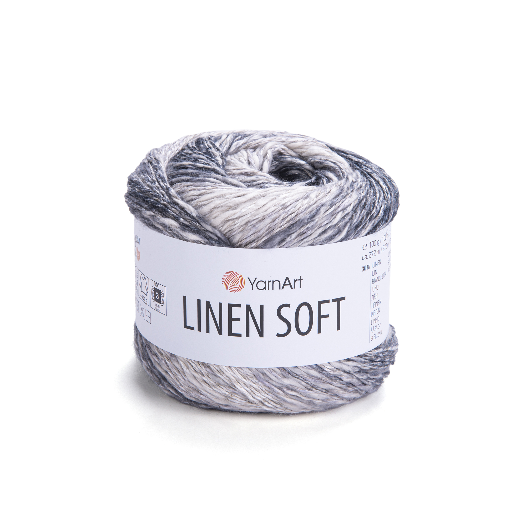 YarnArt Linen soft 7406 černo-šedo-světlý proužek