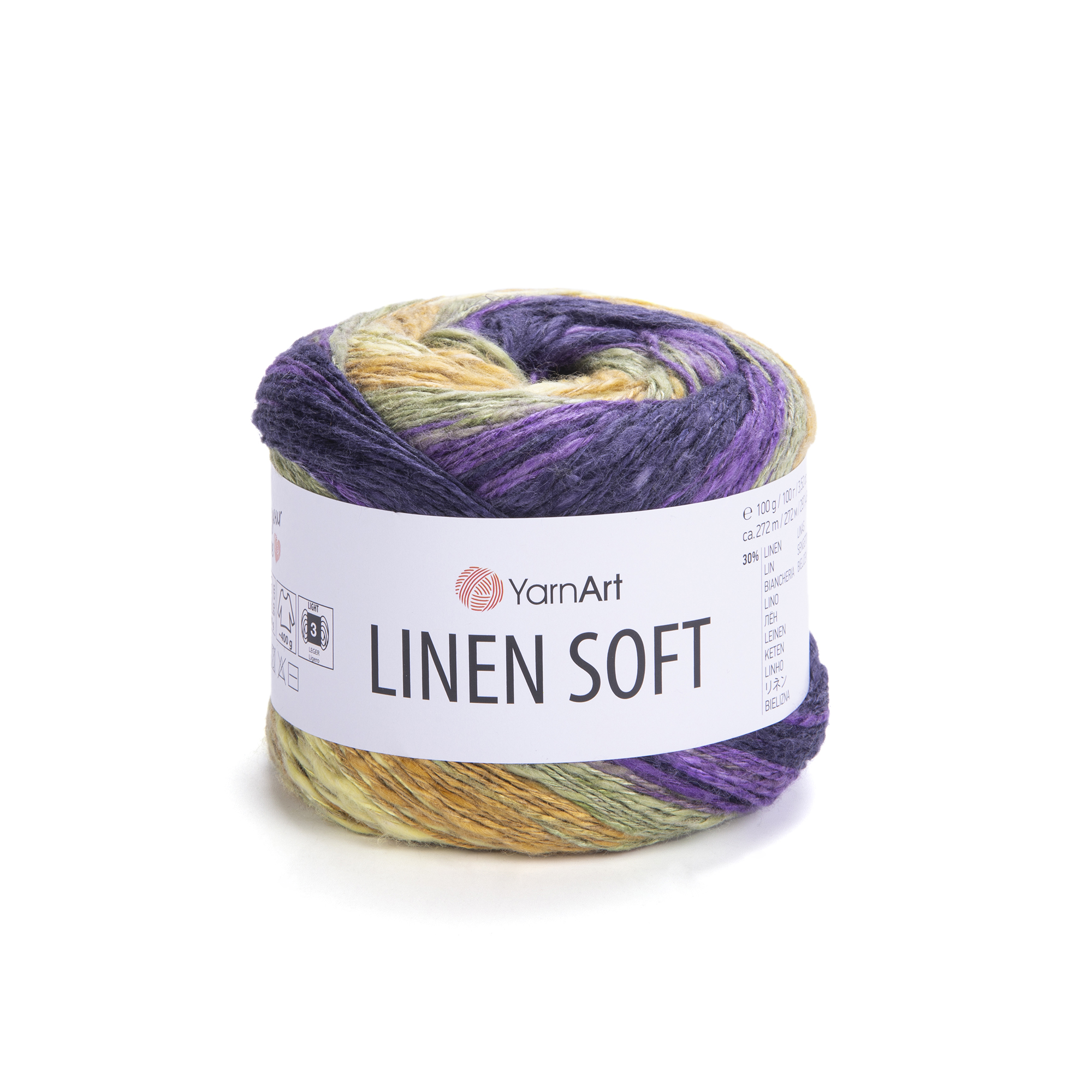 YarnArt Příze Linen soft 7410 fialovo-okrovo-khaki proužek