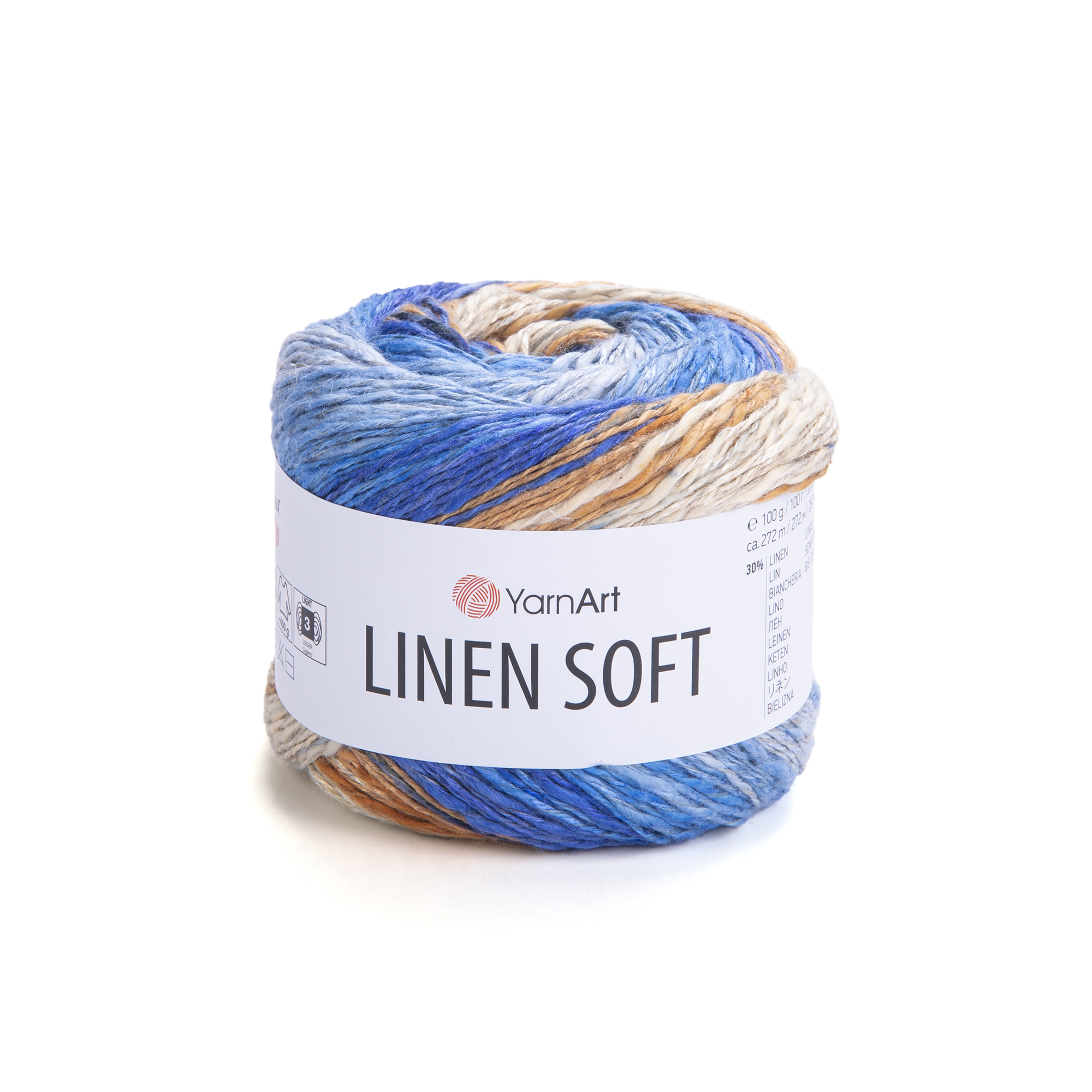 YarnArt Linen soft 7411 modro-hnědo-světlý proužek