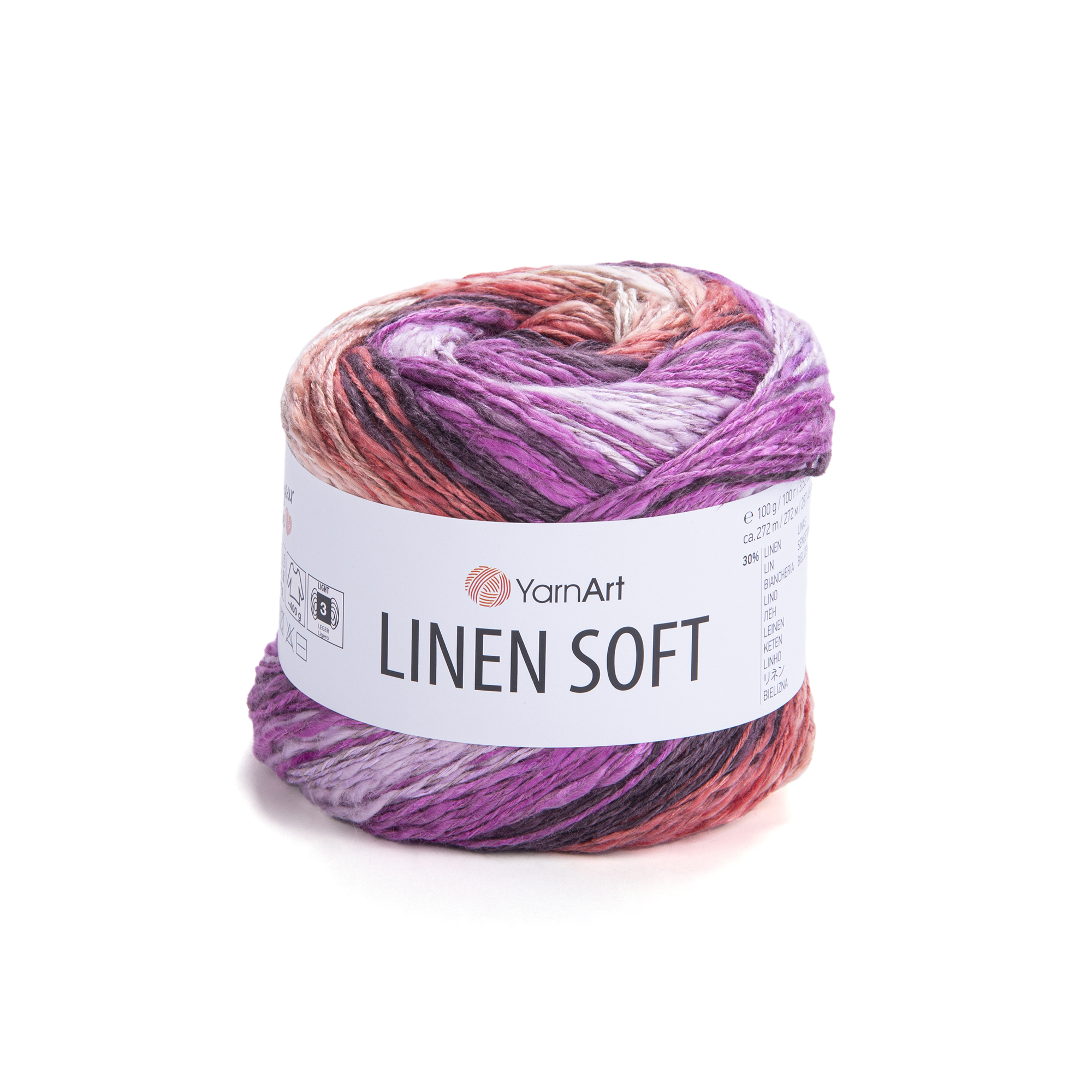 YarnArt Příze Linen soft 7413 vínovo-cihlový proužek