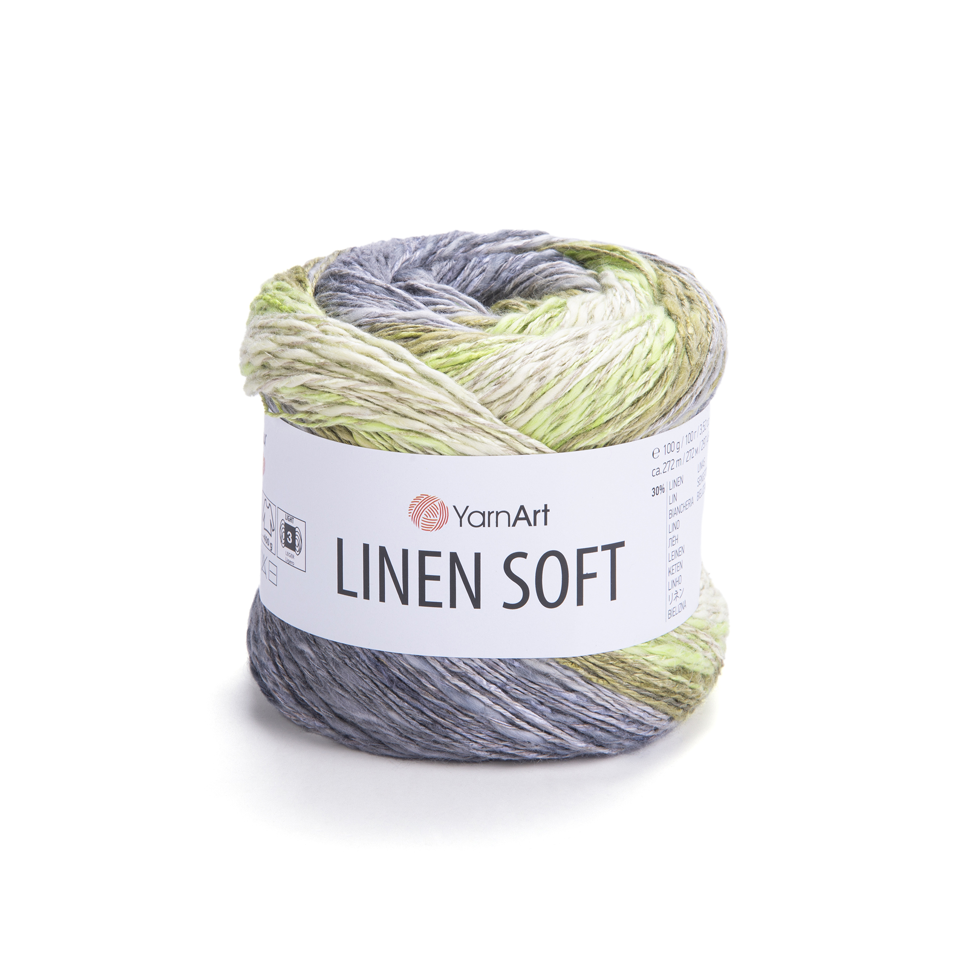 YarnArt Linen soft 7414 šedo-zeleno-khaki proužek