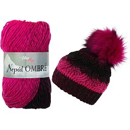 Vlna-hep Nepál ombre 7411 fuchsiovo-černá