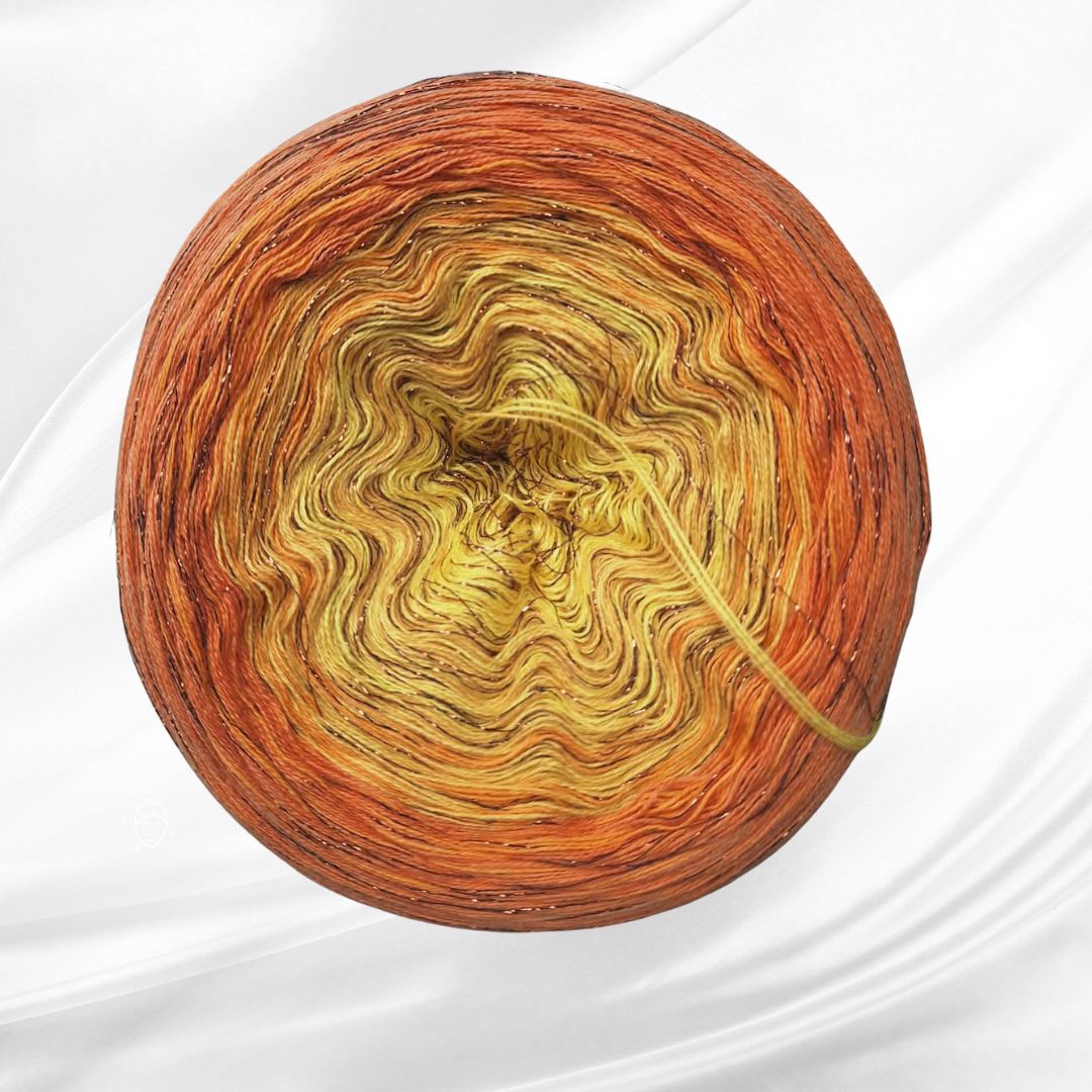 Příze Alize, s.r.o. Barevné klubíčko Rosie Twist 1500m/3N - Pumpkin spice,bronzový lurex