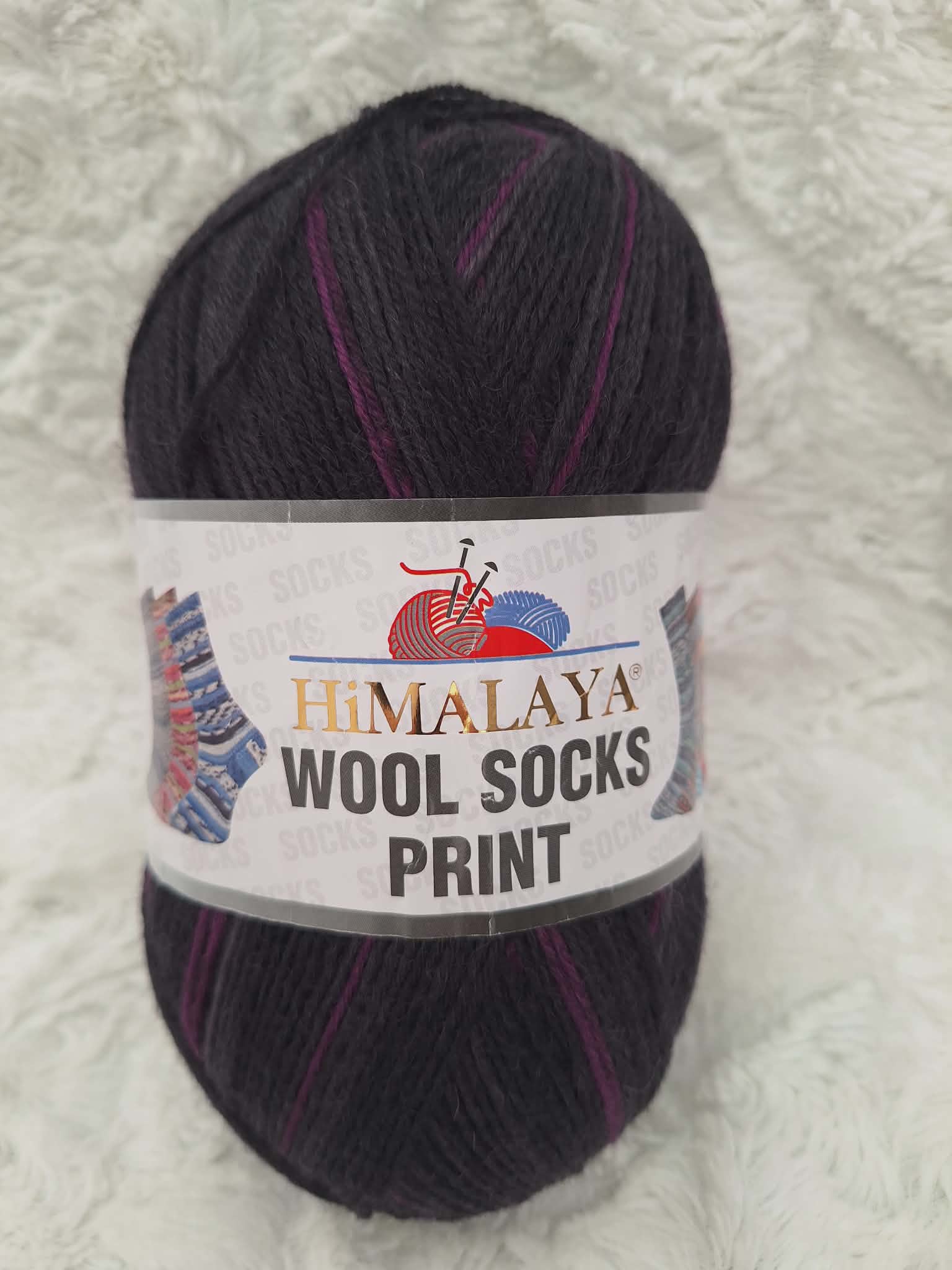Himalaya Příze Wool socks print - S41-06 černo-šedá fialový proužek