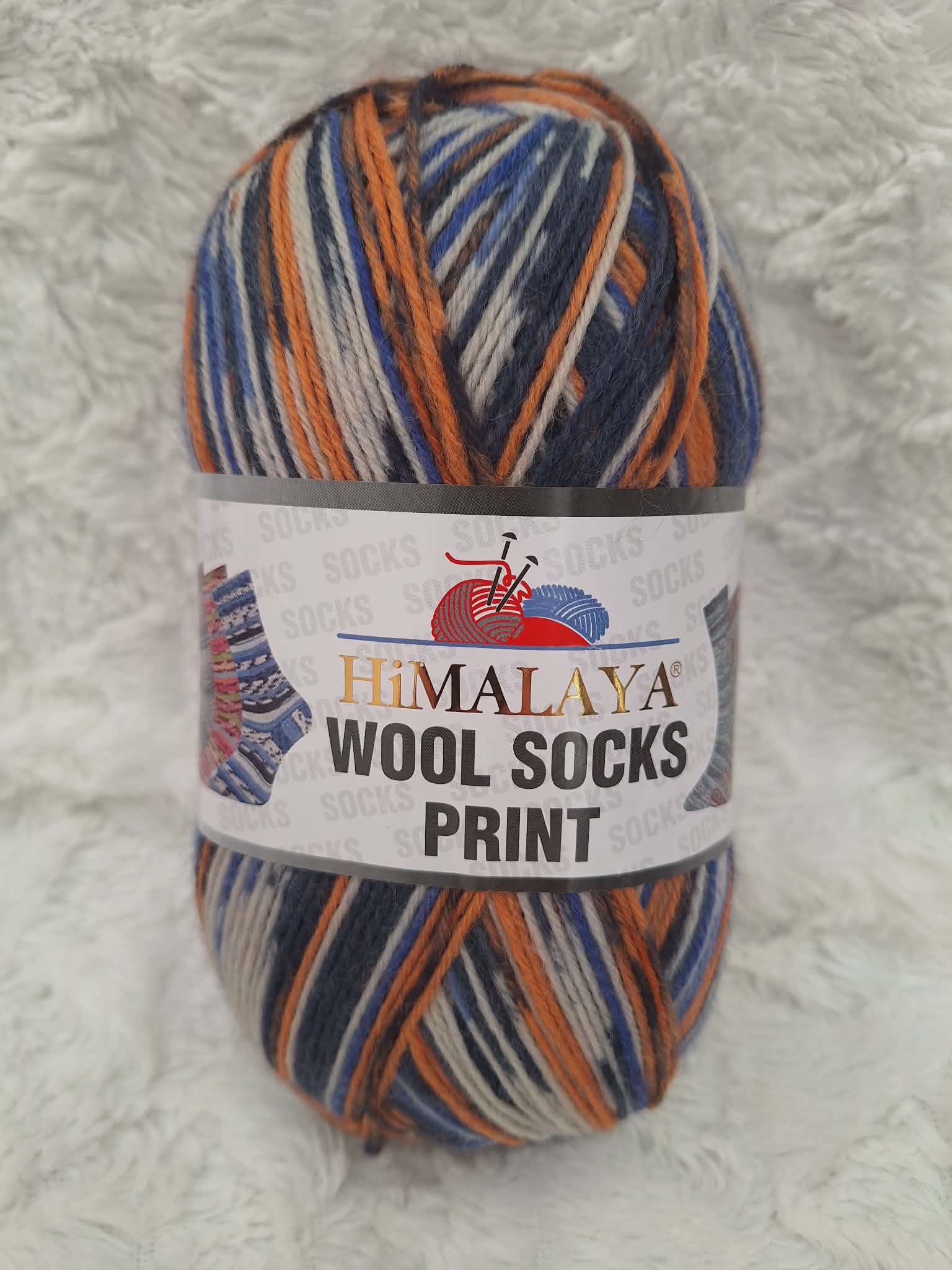 Himalaya Příze Wool socks print - S49-04 modro-oranžovo-světlá