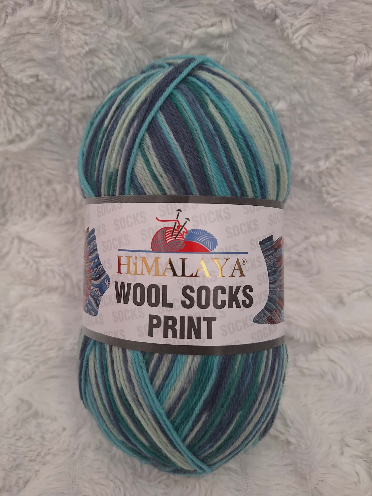 Himalaya Příze Wool socks print - S49-06 smaragdovo-tyrkysová-modro-světlá