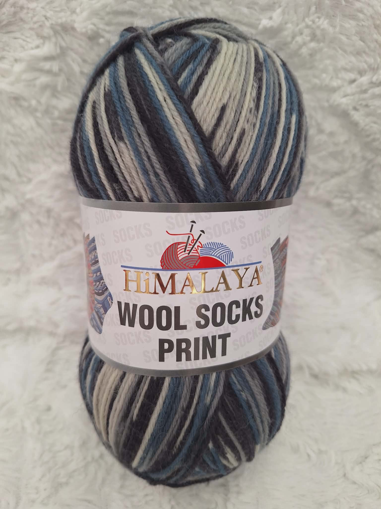 Himalaya Příze Wool socks print - S49-07 černo-šedo-modrá