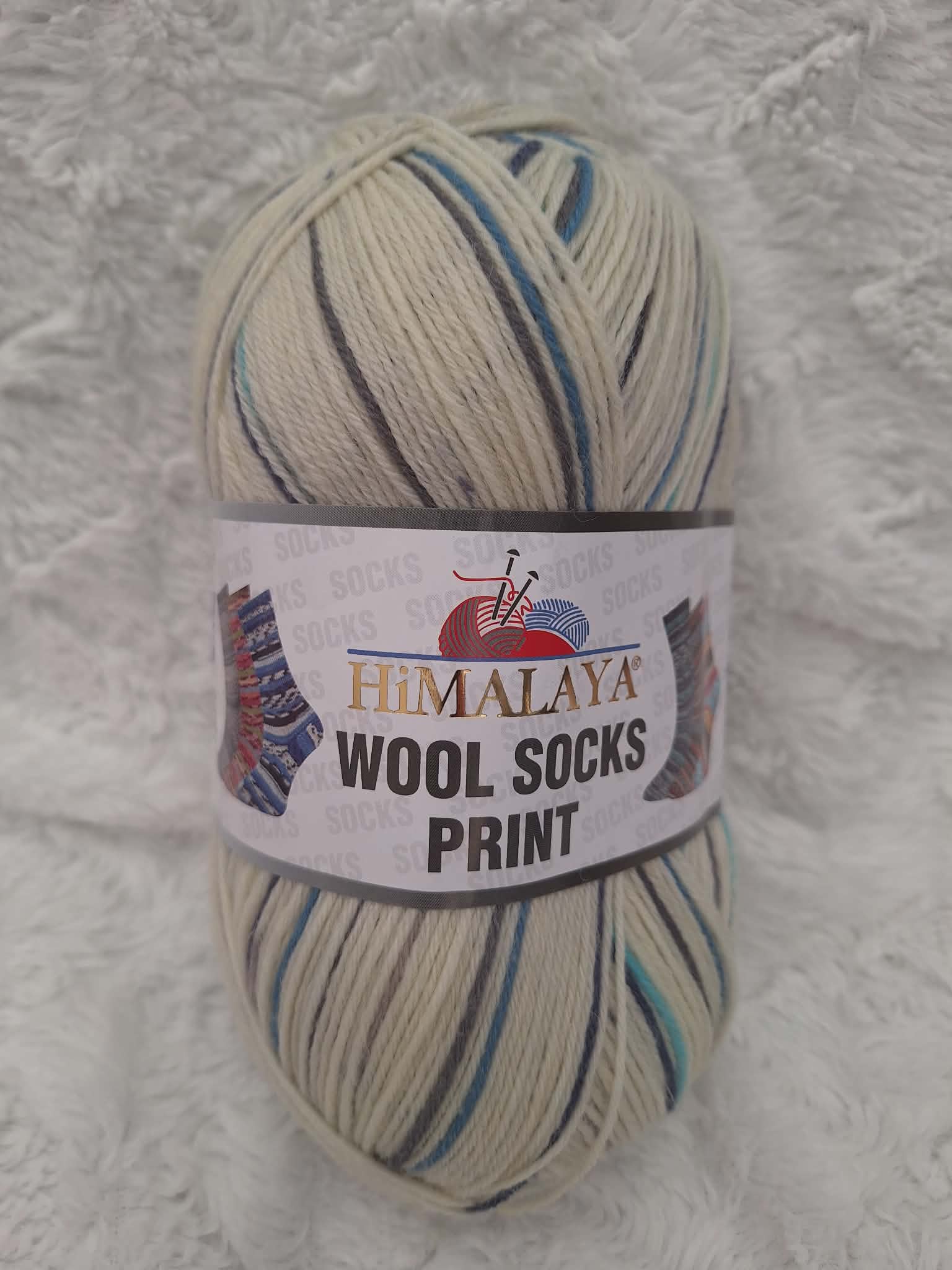 Himalaya Příze Wool socks print - S61-07 smetanová tyrkysovo-modrý proužek