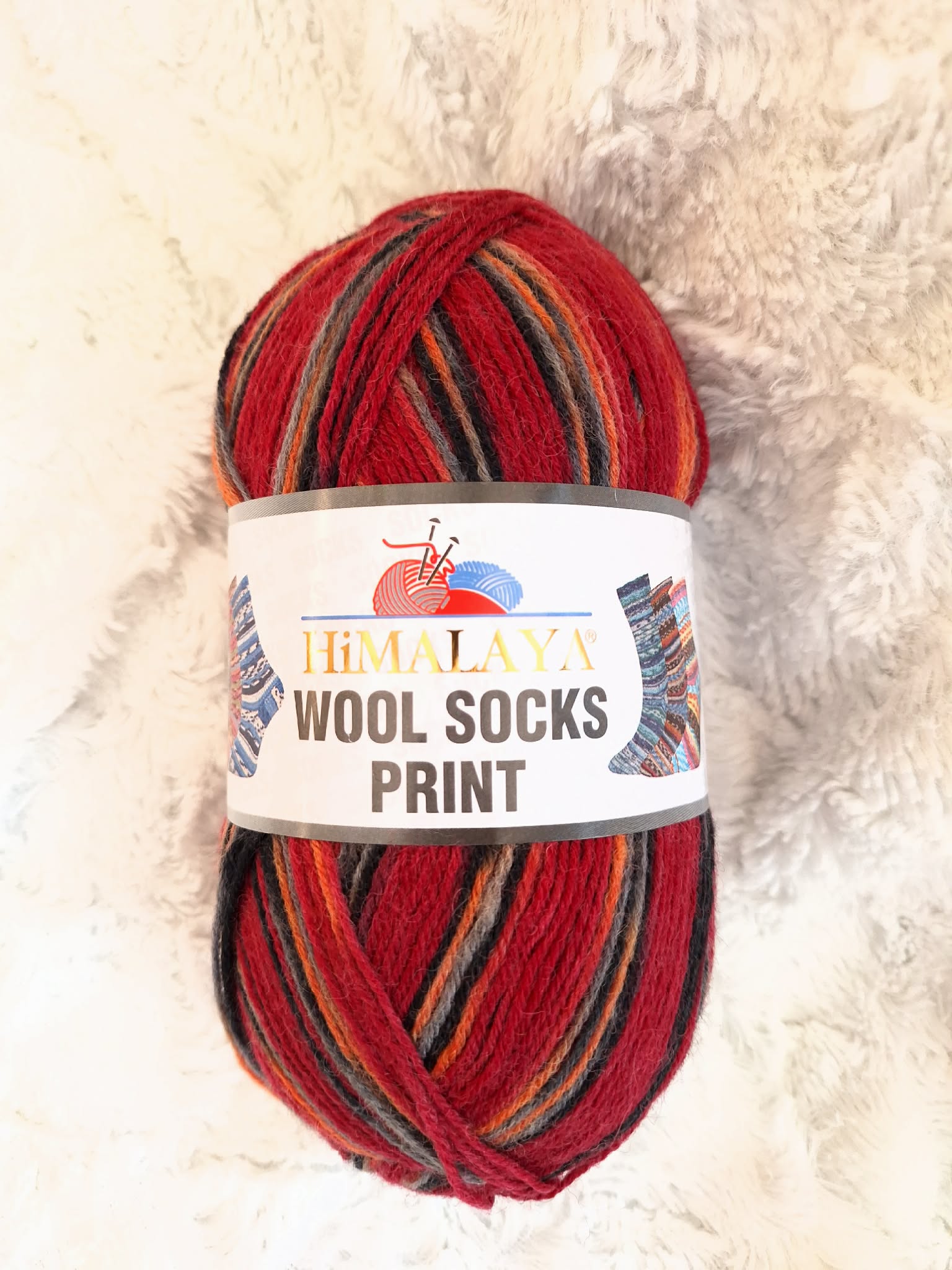 Himalaya Příze Wool socks print - S43-03 vínovo-černo-oranžová