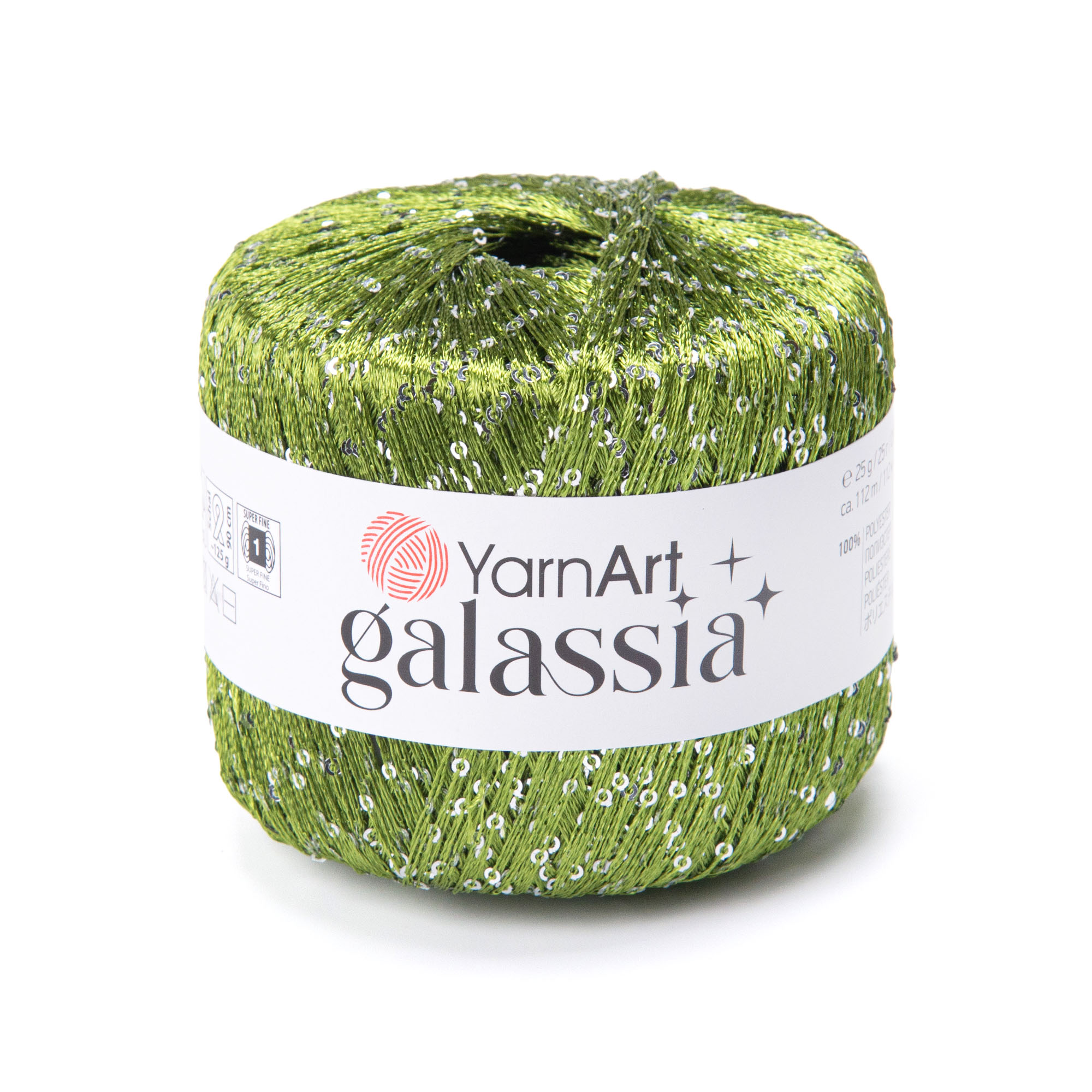 YarnArt Příze Galassia 5816 olivově zelená stříbrné flitry