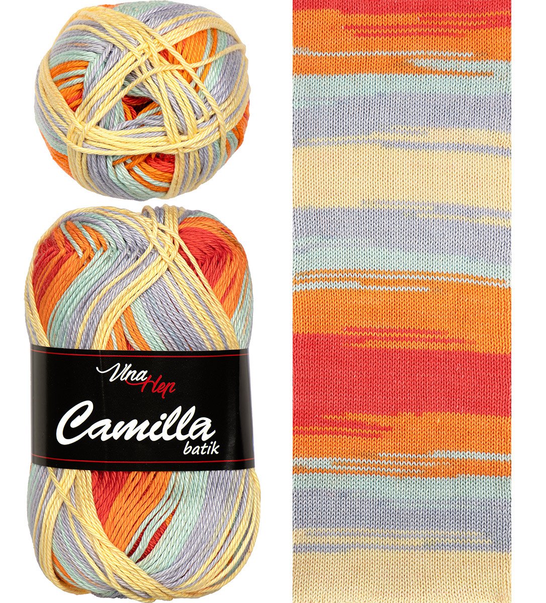 Vlna-hep Příze Camilla batik 9625 - šedo-oranžovo-žlutá