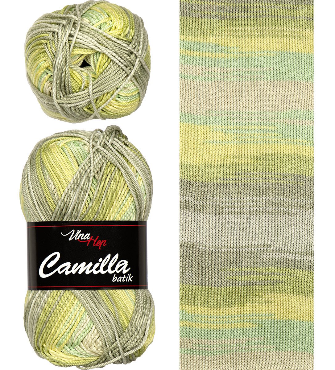 Vlna-hep Příze Camilla batik 9628 - zeleno-khaki-žlutá