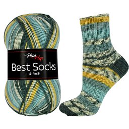 Vlna-hep Příze Best socks 7308 zelenošedo-žlutá