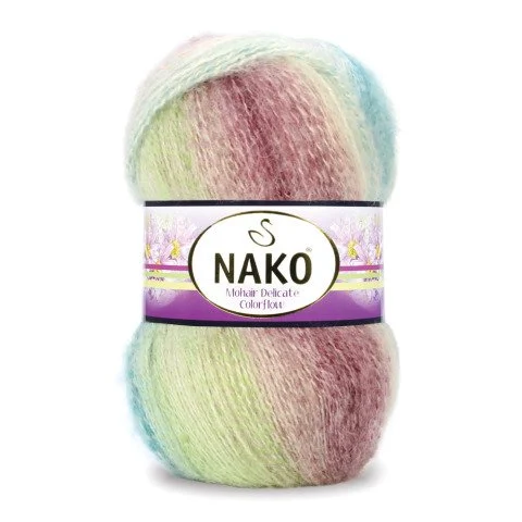Nako Příze  Mohair Delicate Colorflow 76037 tyrkysovo-zeleno-mauve