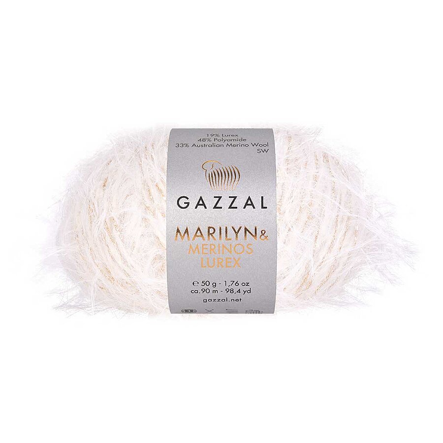Gazzal Příze Marilyn & Merinos lurex 8269L2 - bílá zlatý lurex