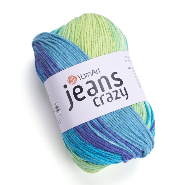 YarnArt Jeans crazy 8218 modro-zelenožlutá