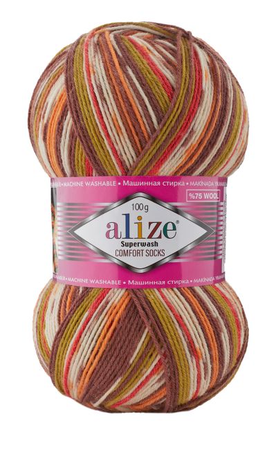 Alize Příze Superwash Comfort - 7709 hnědo-oranžovo-khaku