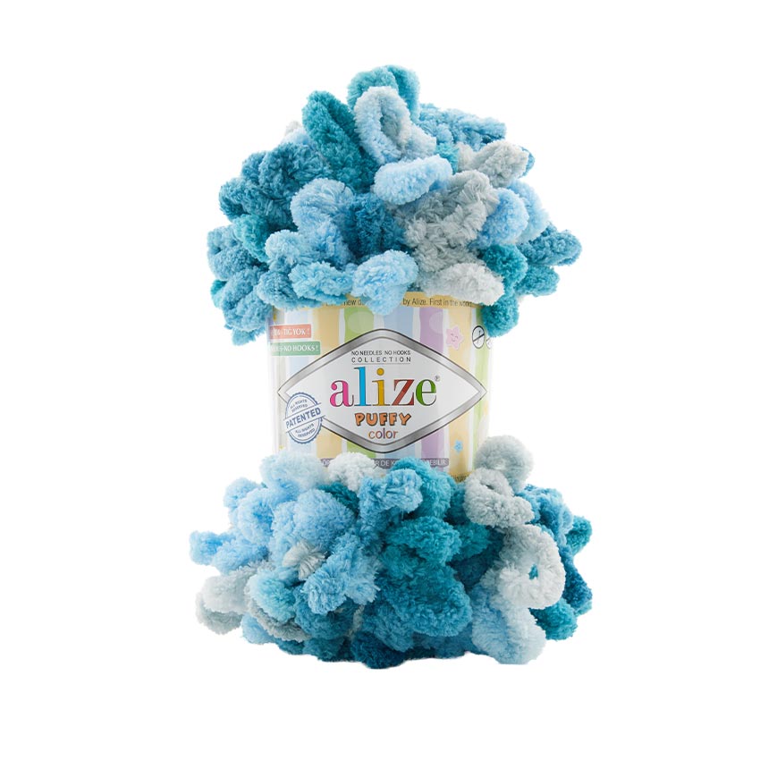 Alize Příze Puffy color 6078 modro-tyrkysovo-šedá
