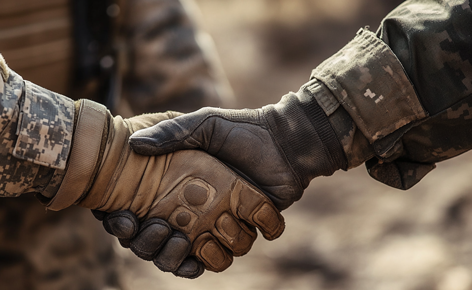 podání ruky v tactical rukavicích