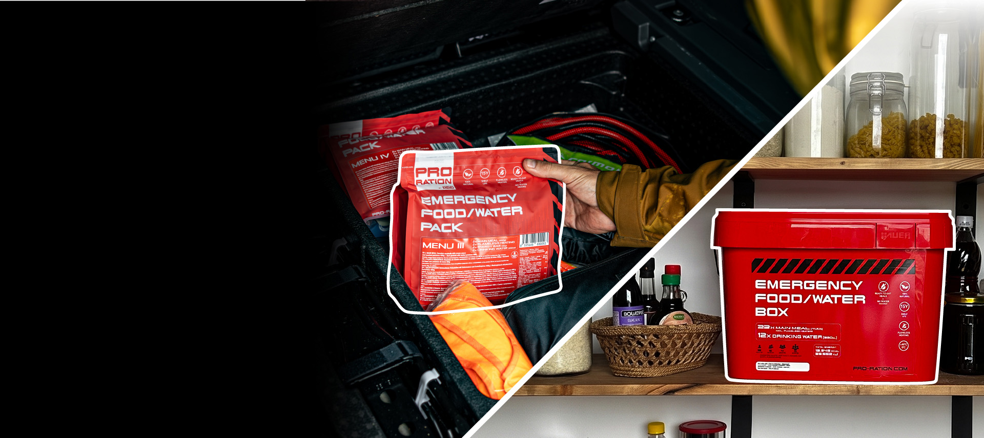 Emergency box ve spíži, Emergency pack v kufru auta