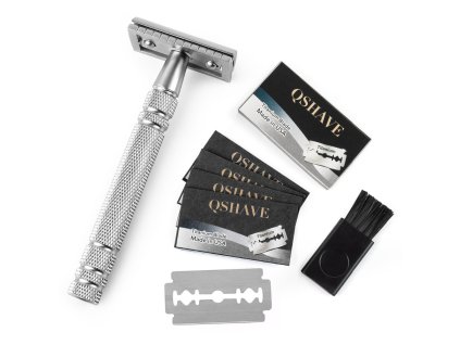 Qshave Men Manual Shaving Razor Classic Safety Razor Double Edge Blade Copper Handle with 5 pcs