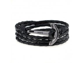 bracelet black leather anchor black hope1
