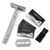 Qshave Men Manual Shaving Razor Classic Safety Razor Double Edge Blade Copper Handle with 5 pcs