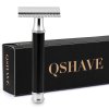 Qshave Men Manual Shaving Razor Classic Safety Razor Black Handle Double Edge Blade Stainless Steel Metal min