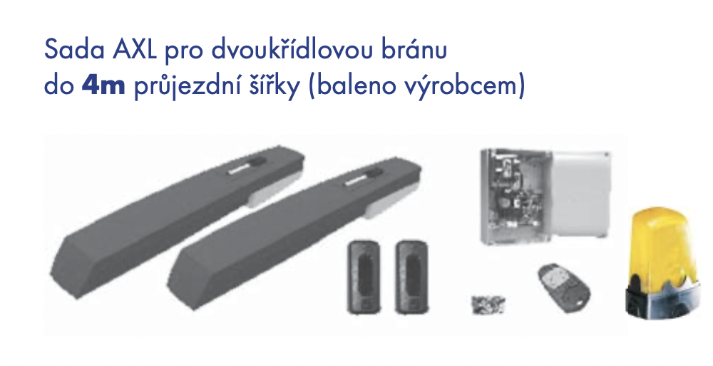 CAME AXL sada pro dvoukřídlou bránu do 4m průjezdu, fotobuňky, 1x dálkový ovladač CAME čtyřkanálový AT04 EV