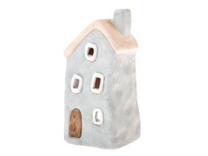 keramicky svicen domecek svetle modry